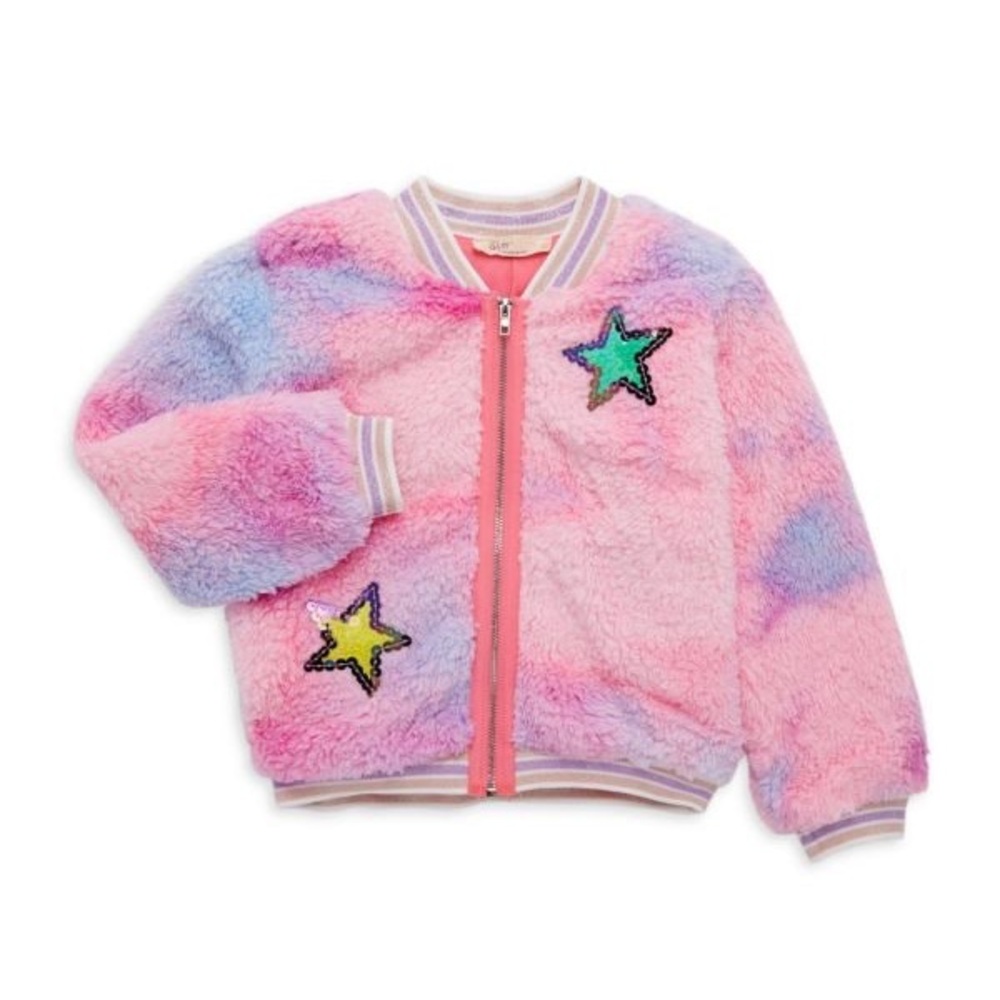 NWT Baby Sara Little Girl's Tie-Dye Faux Fur Bomber Jacket